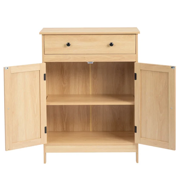 Natural wood color, particleboard with melamine veneer, 60*30*80cm, double doors, single drawer, bathroom vanity view 2