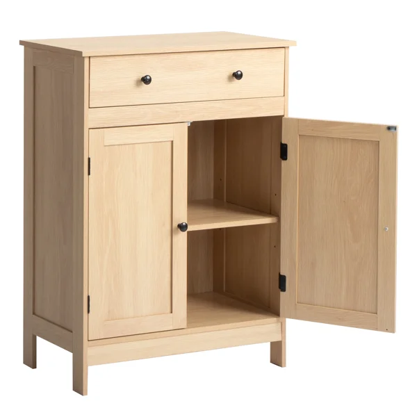 Natural wood color, particleboard with melamine veneer, 60*30*80cm, double doors, single drawer, bathroom vanity view 6