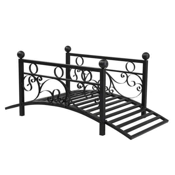 102*51*43cm Garden With Round Iron Ball Flat Top Handrail Garden Iron Bridge Black view 3