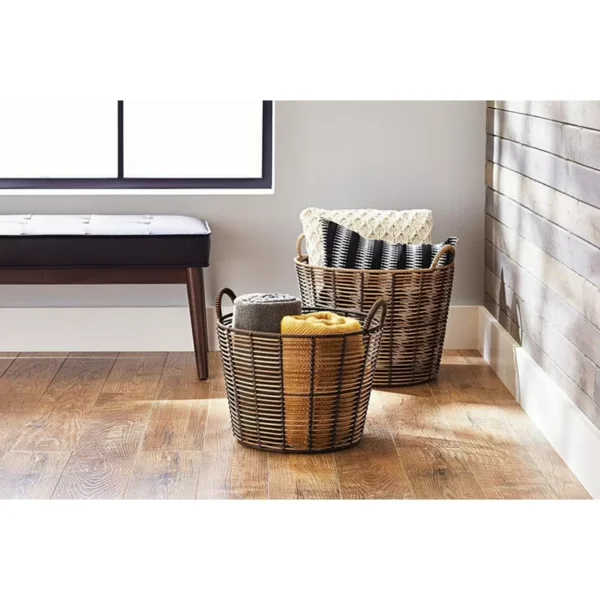 Extra Large Round Poly Rattan Decorative Storage Basket with Handles, 18.7 in x 16 in (Shipment from Walmart) view 3
