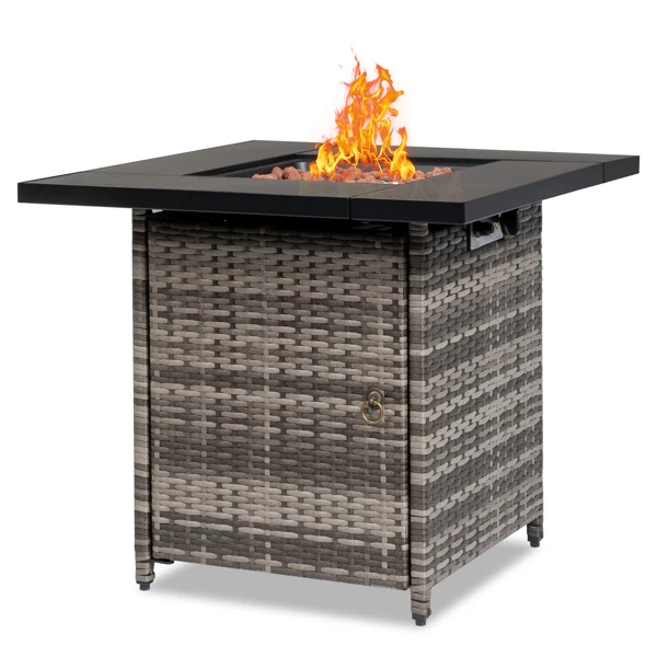28-Inch Fire Table, 50000 BTU Gas Firepit with Volcanic Stone Black view 3