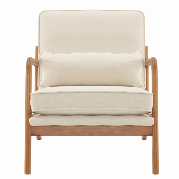 Oak Armrest Oak Upholstered Single Lounge Chair Indoor Lounge Chair Off-White view 4