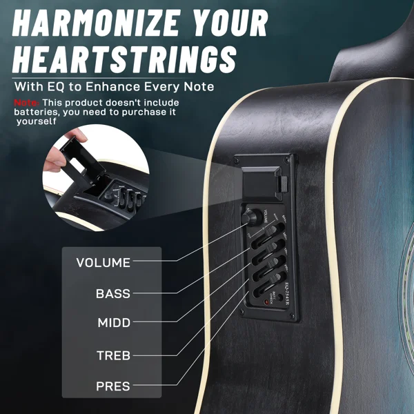 KMA101 41-inch basswood top matte binding folk guitar, equipped with 10W amplifier, gig bag, tuner and other accessories, blue rubbed view 4