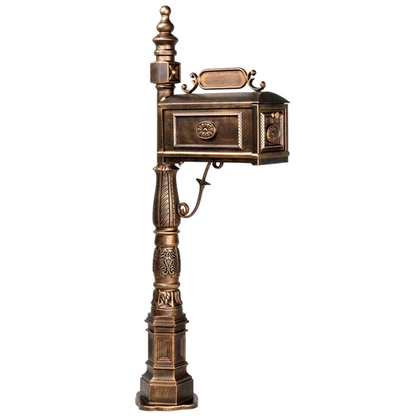Decorative Large Mailbox with Post, Heavy Duty Cast Aluminum Postal Mail Box with Address Plaque, Antique Bronze view 4