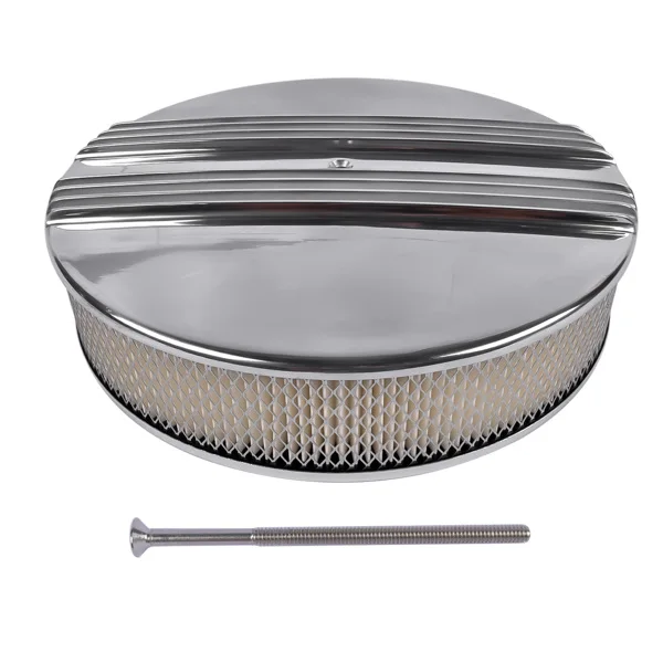 14" x 3" Half Finned Aluminum Air Cleaner With Recessed Base and Paper Element Polished
