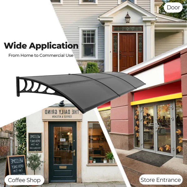 Awning for Door Entrance with Drainage Sink, 40x120 Inch Window Canopy Exterior, UV Rain Snow Protection for House Porch Patio Deck, Black Bracket & Brown Board view 6