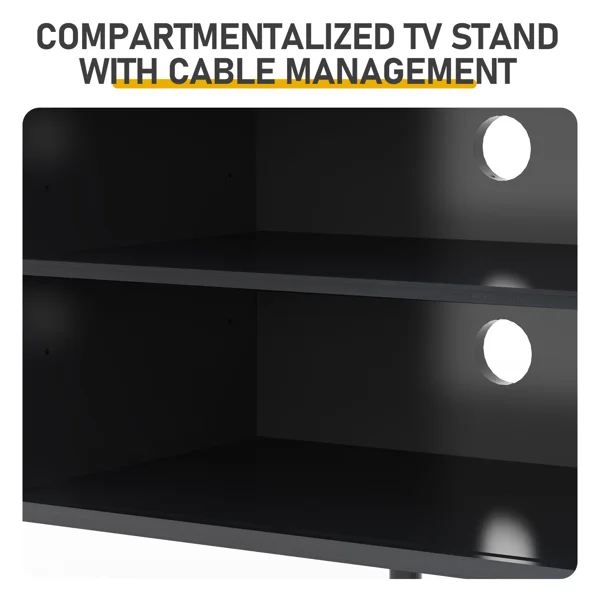 Black Embossed Particle Board TV Stand, Oval Tabletop 147×35×58cm, Entertainment Center with Slatted Sliding Doors, Modern Media Console Cabinet for Living Room view 6