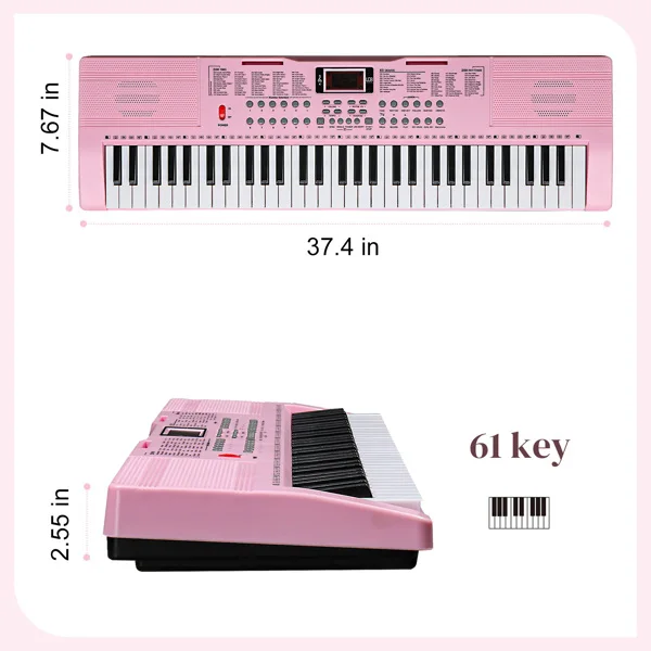 GEP-110 61 Key Lighting Keyboard with Piano Stand, Piano Bench, Built In Speakers, Headphone, Microphone, Music Rest, LED Screen, 3 Teaching Modes for Beginners view 2
