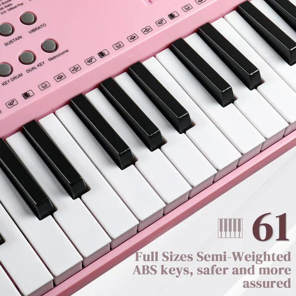 GEP-110 61 Key Lighting Keyboard with Piano Stand, Piano Bench, Built In Speakers, Headphone, Microphone, Music Rest, LED Screen, 3 Teaching Modes for Beginners view 4