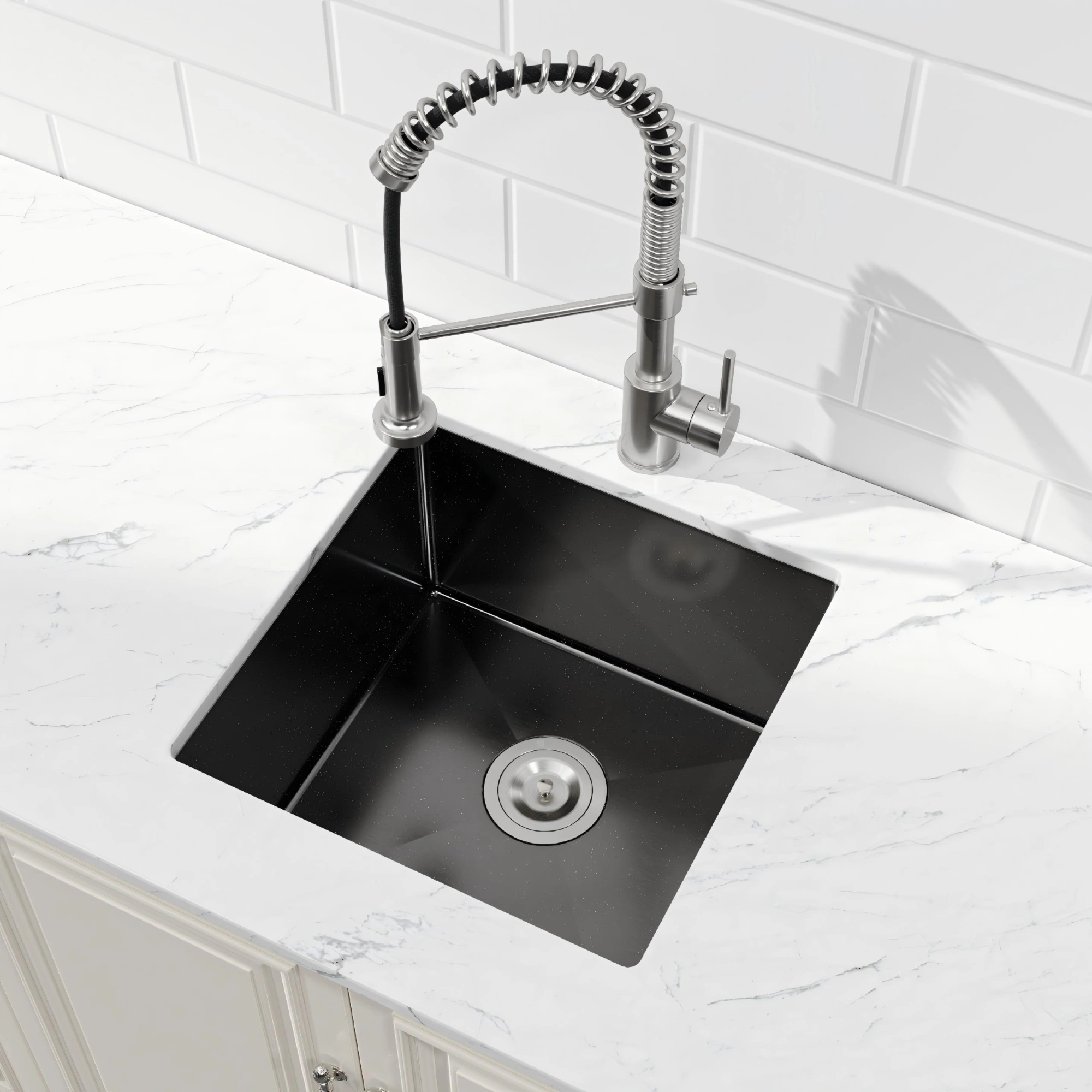 18x18 Inch Single Bowl Undermount Kitchen Sink, Handmade Black Stainless Steel with US Standard Drain view 2