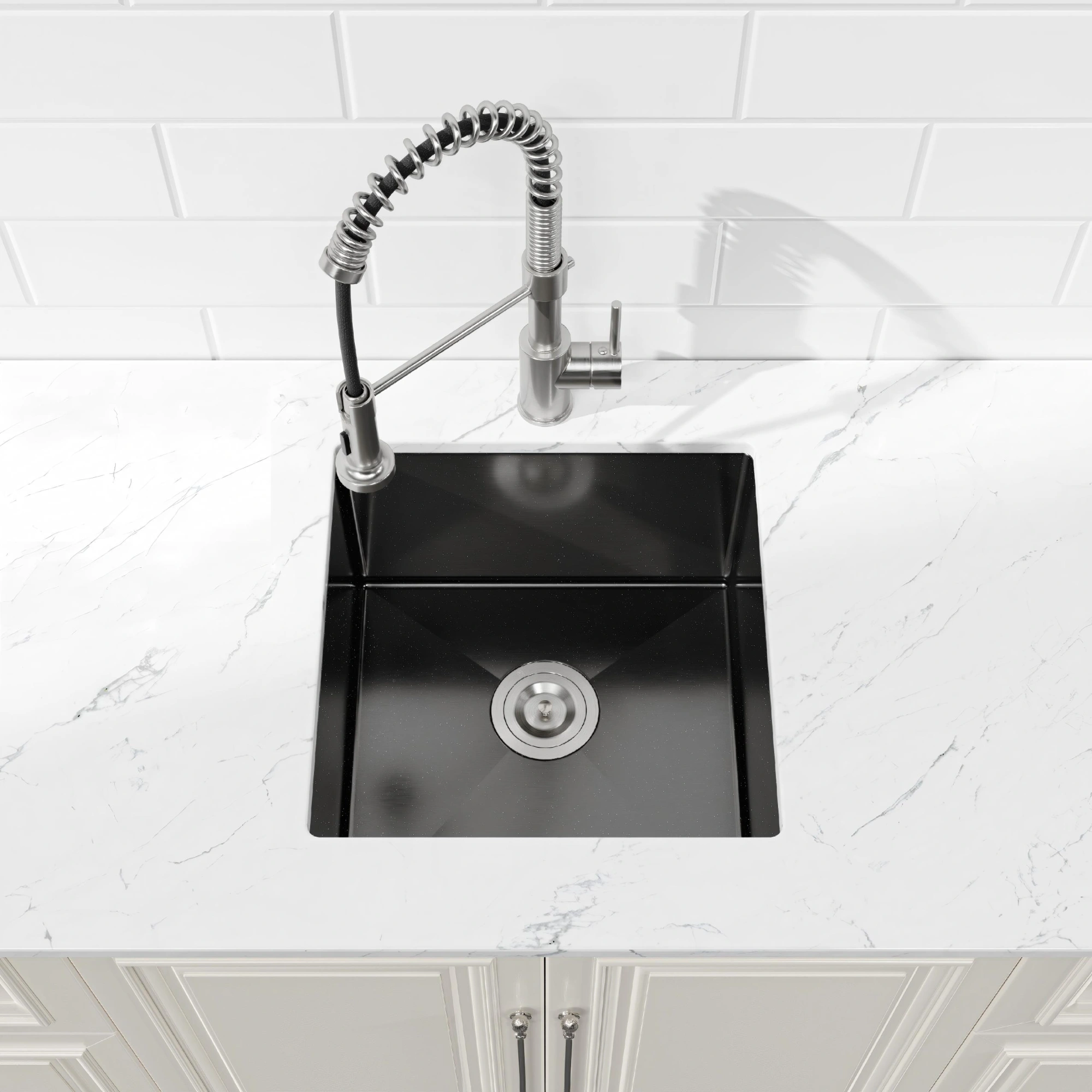 18x18 Inch Single Bowl Undermount Kitchen Sink, Handmade Black Stainless Steel with US Standard Drain view 4