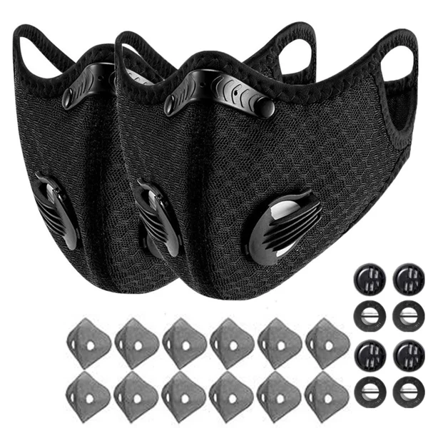 (2 Pack)Reusable Half Face Cover Mask w/ Filter Cycling Outdoor Sport Face Mask Black view 3