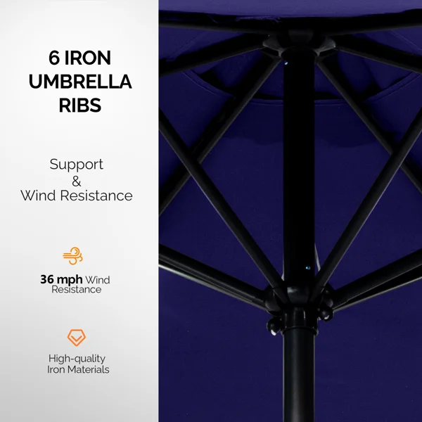 9ft Solar LED Patio Umbrella with Push Button Tilt & Crank, 6 Ribs Waterproof Polyester Outdoor Market Table Umbrella for Garden Backyard Pool, Navy Blue view 3