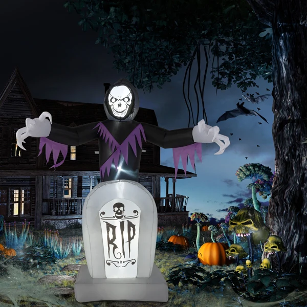 8ft Garden 3pcs LED String Lights Grim Reaper and Grave Inflatable Halloween Decoration view 5