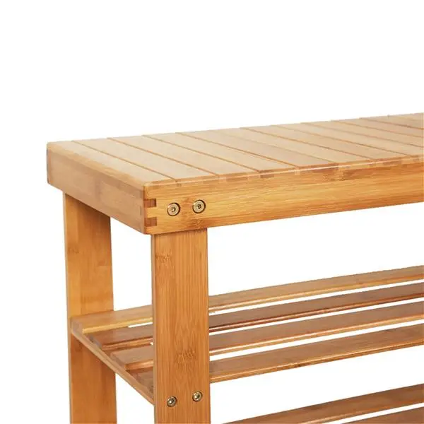 90cm Strip Pattern 3 Tiers Bamboo Stool Shoe Rack Wood Color view 3