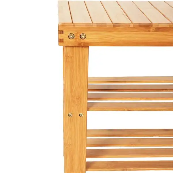 90cm Strip Pattern 3 Tiers Bamboo Stool Shoe Rack Wood Color view 5