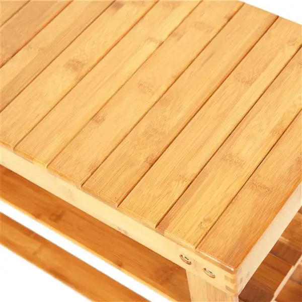 90cm Strip Pattern 3 Tiers Bamboo Stool Shoe Rack Wood Color view 6