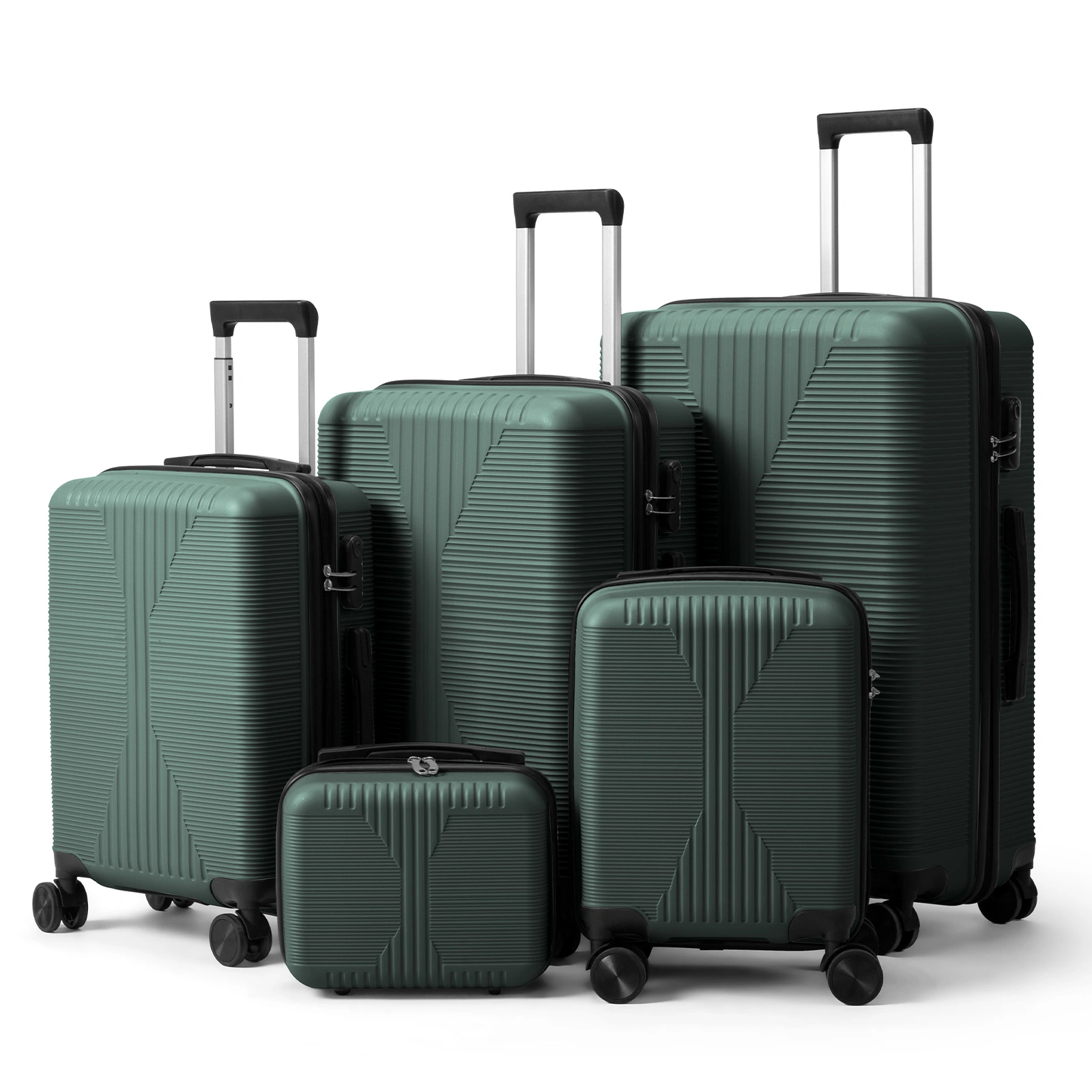 5-Piece PP Spinner Luggage Set with Non-TSA Lock, 12/16/20/24/28 Inch, Dark Green