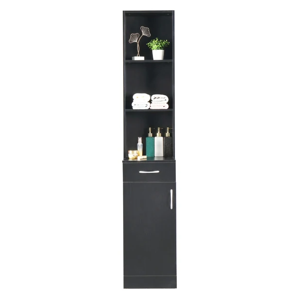 MDF With Triamine One Door One Drawer Three Compartments High Cabinet Bathroom Wall Cabinet Black view 6