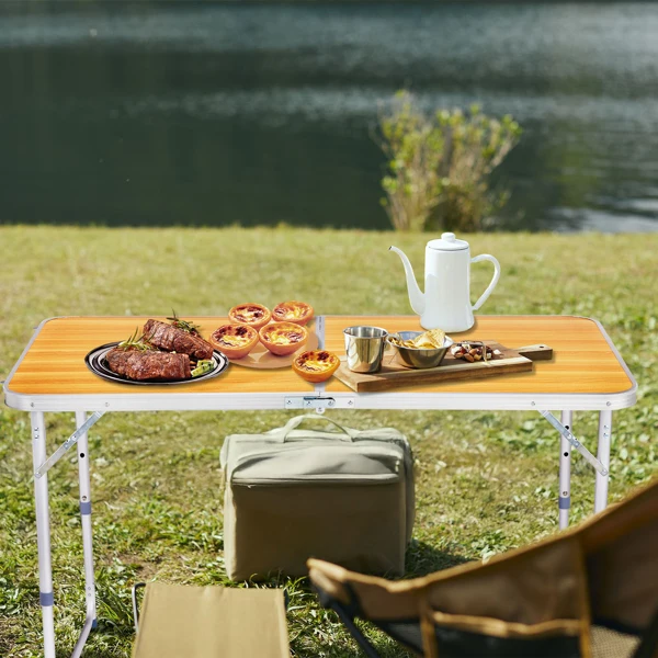 4Ft Portable Multipurpose Folding Table wood grain color view 6