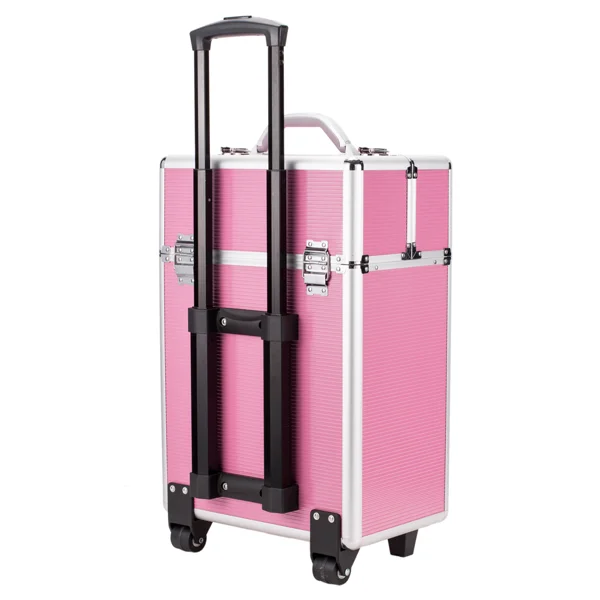 4 Tier Lockable Cosmetic Makeup Train Case with Extendable Trays Pink view 4