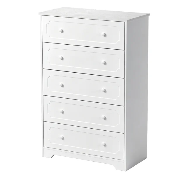 5-Drawer Cabinet with Solid Wood Veneer and Paint P2 MDF + P2 Particleboard Storage Cabinet 31.3*15.55*47.24in White view 4