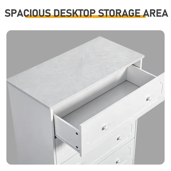 5-Drawer Cabinet with Solid Wood Veneer and Paint P2 MDF + P2 Particleboard Storage Cabinet 31.3*15.55*47.24in White view 6