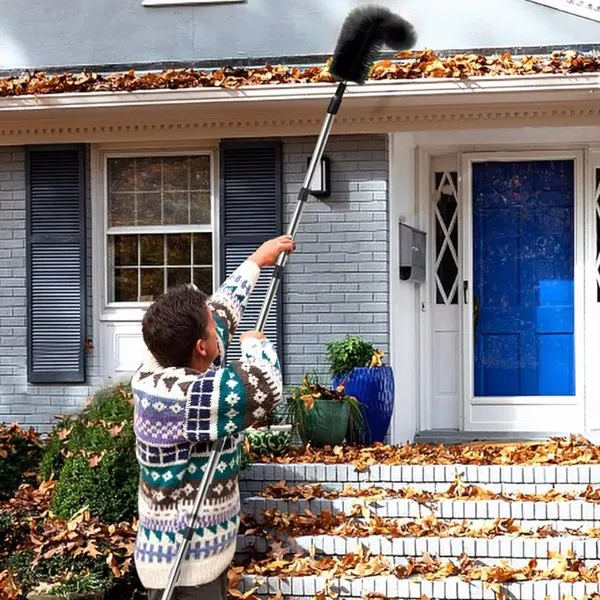 10.5FT Gutter Cleaning Brush With Telescoping Handle Rain Gutter Cleaner Extendable Gutter Cleaning Tool From The Ground with 2 Angled Brushes Anti-slip Gloves Goggles view 4