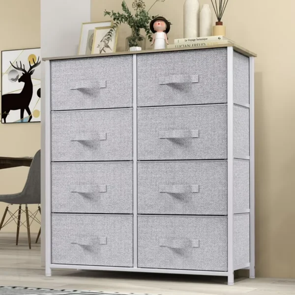 8 Drawers Dresser Chest of Drawers for Fabric Storage Dressers for Living Room Light Gray