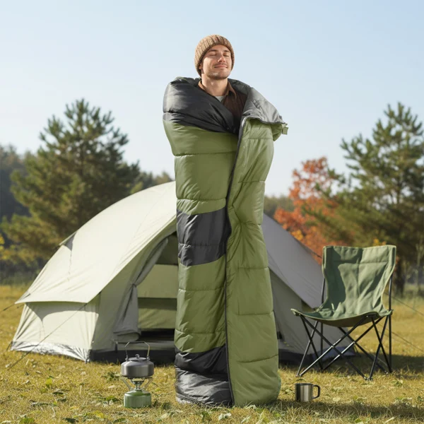 Rectangular Heated Sleeping Bag, Lightweight Sleeping Bag with Multi USB Powered Heating Pads, Waterproof Compact Envelope Sleeping Bag for Backpacking Hiking, Green view 2