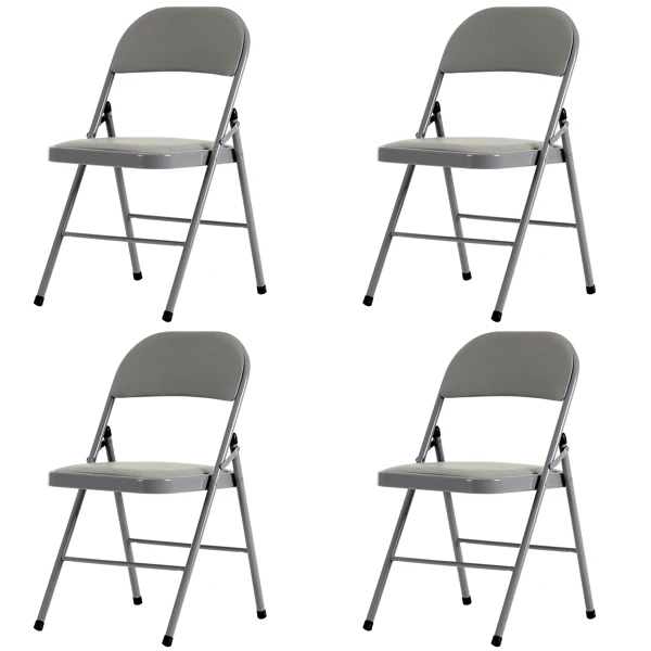 4pcs Elegant Foldable Iron & PVC Chairs for Convention & Exhibition Gray view 2