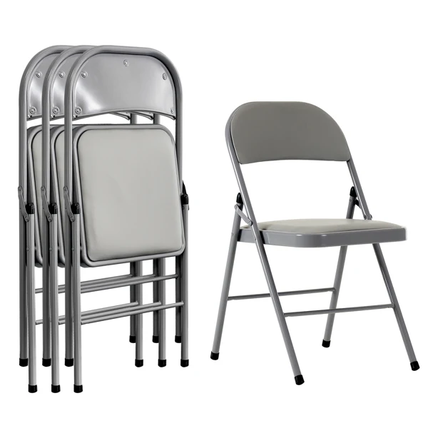 4pcs Elegant Foldable Iron & PVC Chairs for Convention & Exhibition Gray view 4