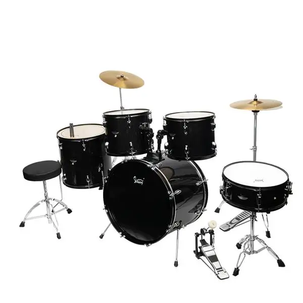 Full Size Adult Drum Set 5-Piece Black with Bass Drum, two Tom Drum, Snare Drum, Floor Tom, 16" Ride Cymbal, 14" Hi-hat Cymbals, Stool, Drum Pedal, Sticks view 6
