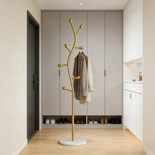 Clothing Rack, Golden Metal Freestanding Heavy Duty Clothes Rack with Marble Base, Multipurpose Garment Hanger for Bedroom, Hat, Scarf, Jacket view 6