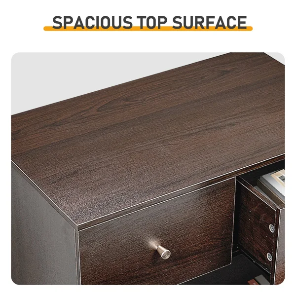 Brown particleboard with a textured melamine finish, 66*40*111cm, 4+2 drawer cabinet, matte gold handles view 6