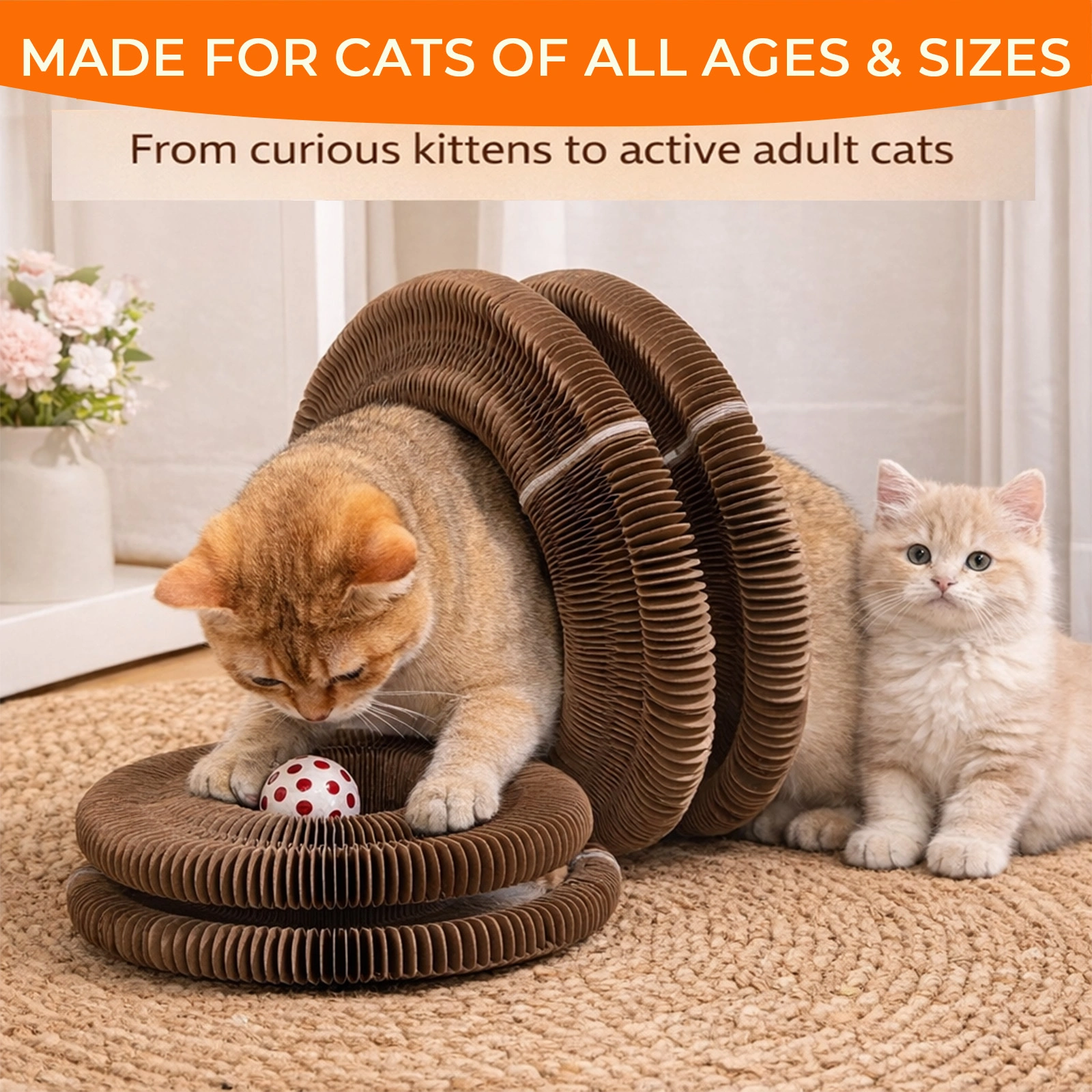 2PCS Kitty Curls Cat Scratcher, Foldable Accordion Scratch Board with Ball, Magic Organ Cat Toy for Interactive Play & Calming Relief view 4