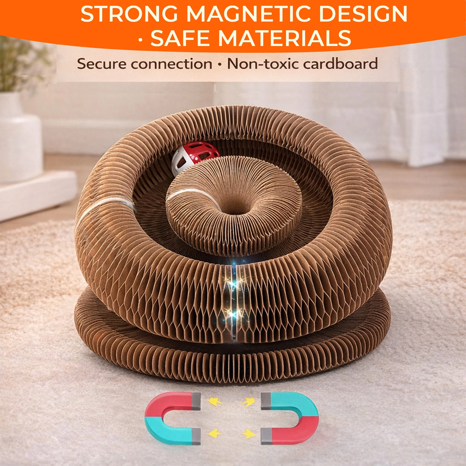 2PCS Kitty Curls Cat Scratcher, Foldable Accordion Scratch Board with Ball, Magic Organ Cat Toy for Interactive Play & Calming Relief view 9