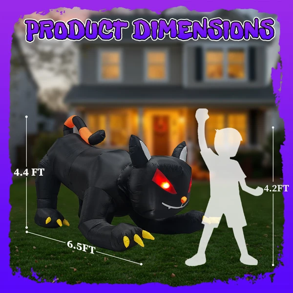 6.5 FT Halloween Inflatables Animated Black Cat with Shakable Head, Outdoor Decorations Blow Up Yard Decor with Built-in LEDs for Indoor Party Garden Lawn Decor view 5