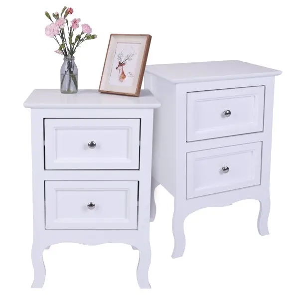 2pcs Country Style Two-Tier Night Tables Large Size White view 6