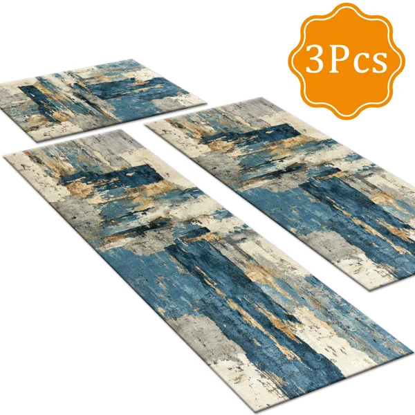 Three-piece kitchen rug set, non-slip and washable, abstract pattern kitchen hallway rug, soft and comfortable, suitable for sinks, floors, entrances, hallways and bathrooms. view 5