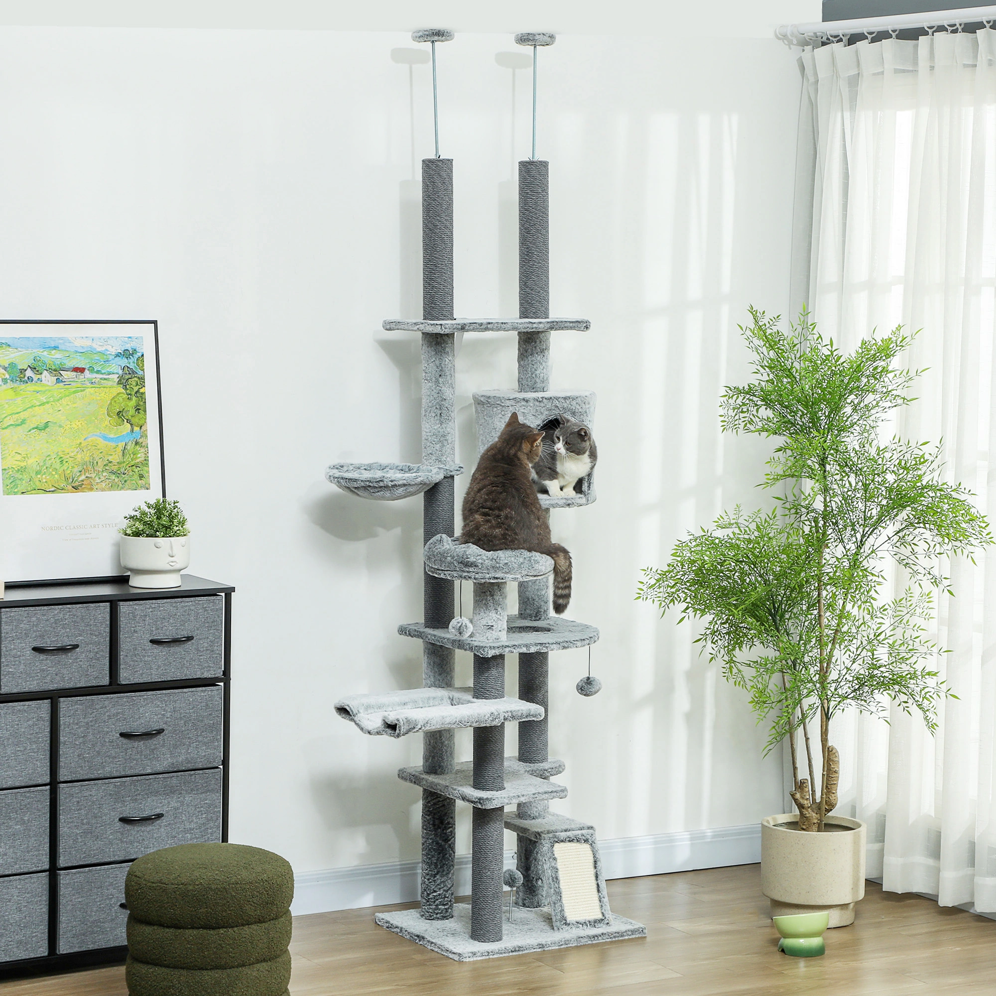 Large Cat Tree with Sisal Pole, Cozy Condo & Hammock for Cats & Kittens