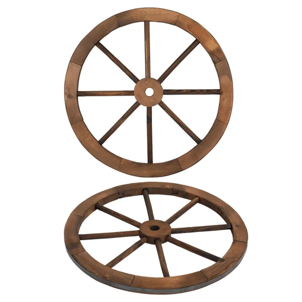 2pcs 24-Inch Old Western Style Garden Art Wall Decor Wooden Wagon Wheel Brown view 4