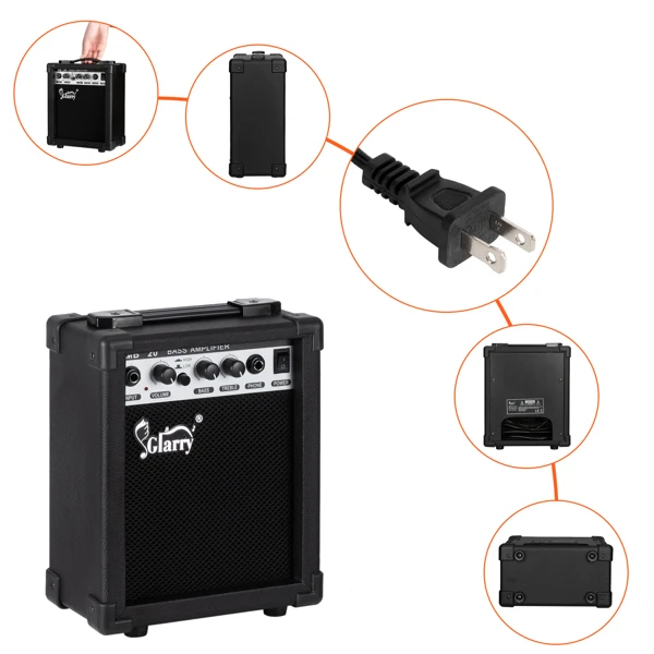 GIB 5 String Full Size Electric Bass Guitar SS Pickups and Amp Kit for The Experienced Player Sunset Color view 5