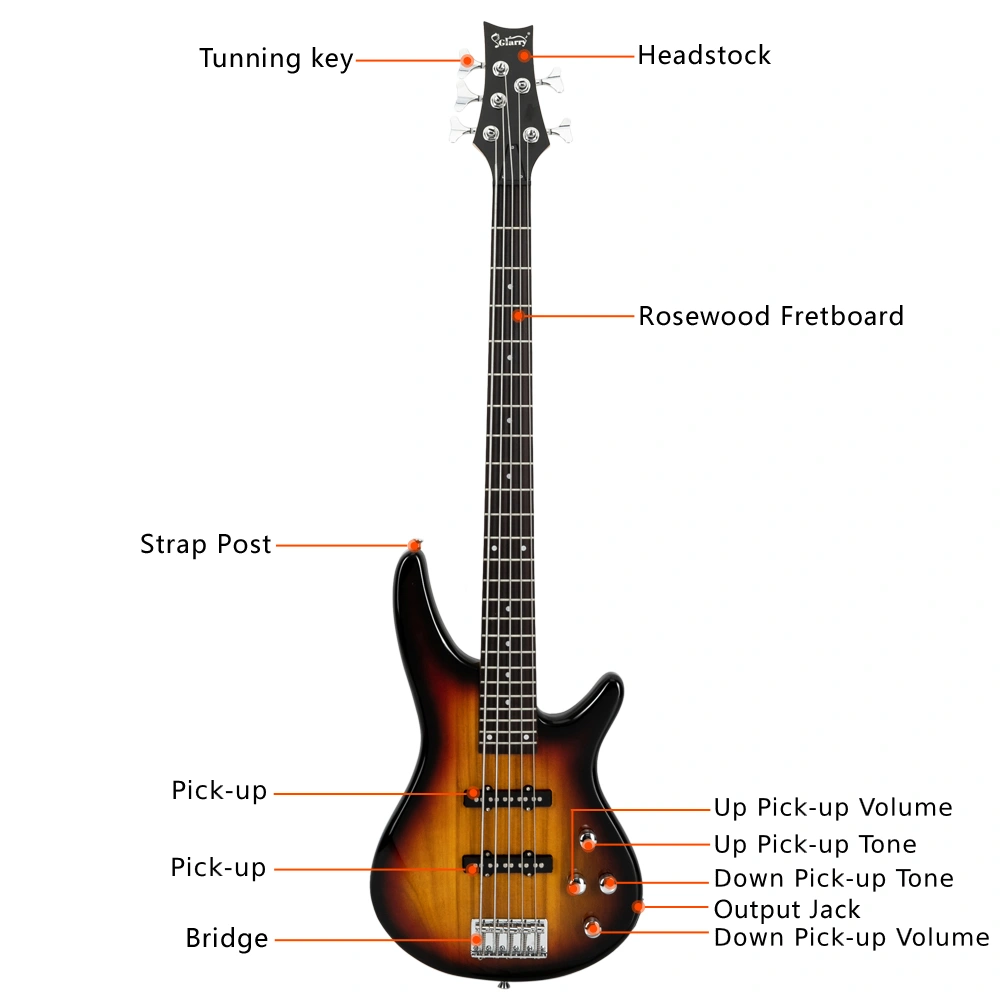 GIB 5-String Full-Size Electric Bass Guitar SS Pickups Amp Kit Sunset Color for Experienced Players view 17