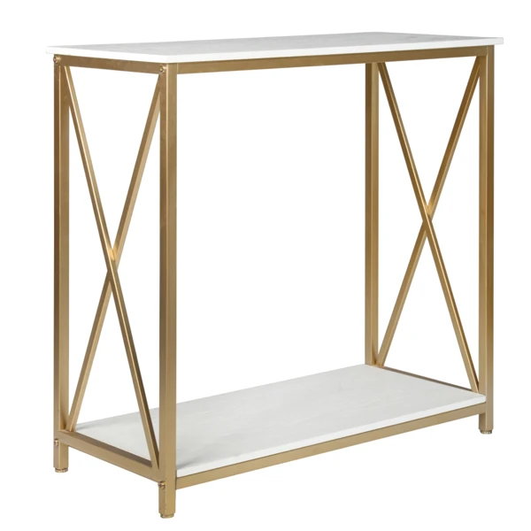 2-Tier Console Table, Gold Sofa Entry Table with White Top and Gold Metal Frame for Home view 5