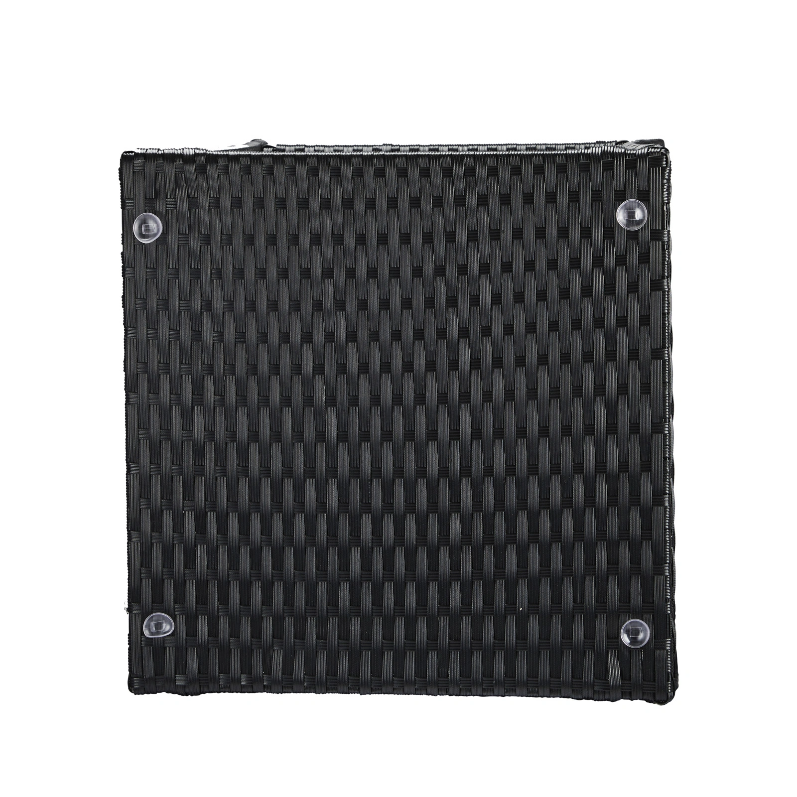 Outdoor Patio Wicker Side Table, Square Bistro Table with Glass Top & Shelf, Black view 7