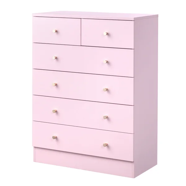 5-Tier 6-Drawer Cabinet with Matte Gold Handles Particleboard Melamine-Coated Storage Cabinet 25.98*12.99*35.04in Macaron Pink view 3