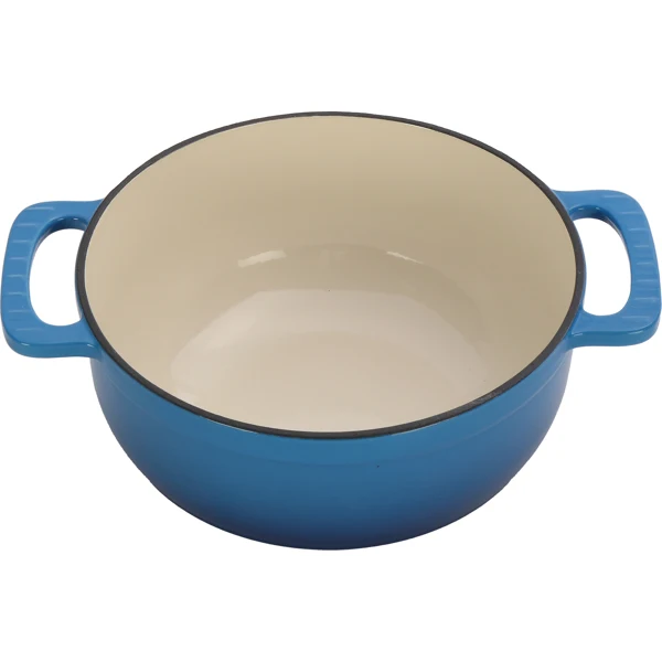 Cast iron 7.5QT cooking pot set - Gradient blue color - Includes two silicone gloves - Enamel pot view 3