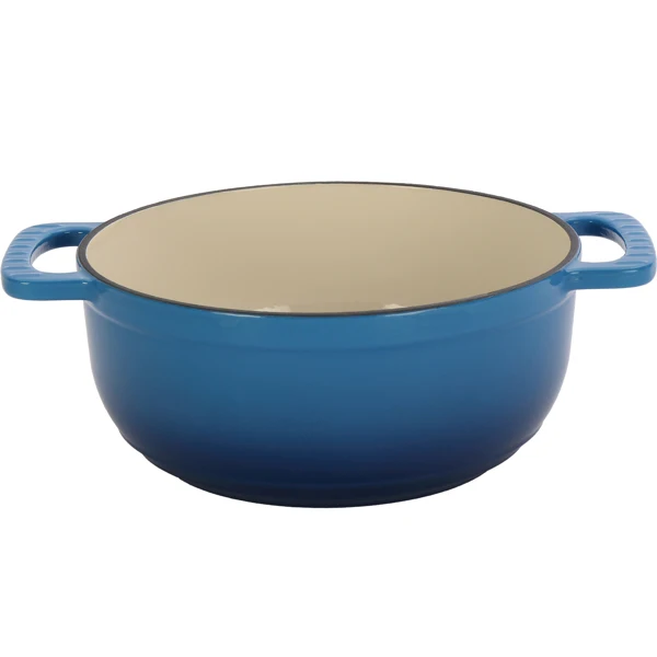 Cast iron 7.5QT cooking pot set - Gradient blue color - Includes two silicone gloves - Enamel pot view 4