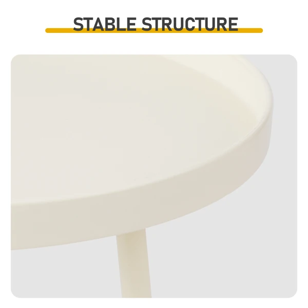 Patio Small Side Table, Round 2 Tier End Table, Metal Round Coffee Table for Indoor Outdoor, Cream White view 2